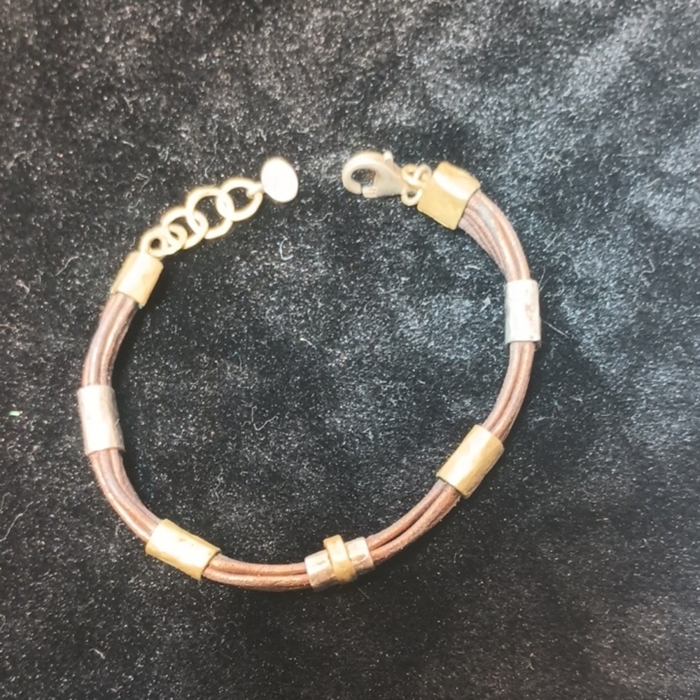 COPY - Leather, Silver And Brass Bracelet Silpada